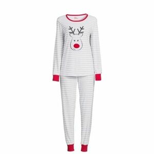 NWT Unisex Striped Reindeer Pajamas - Red and White